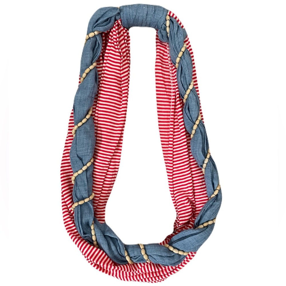 CHARMING CHARLIE RED STRIPED INFINITY SCARF